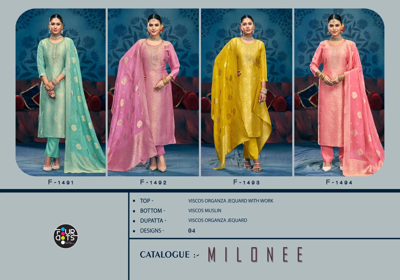 Milonee By Fourdots Viscos Organza Designer Salwar Suits Exporters In India